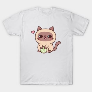 Cute Siamese Cat With Tennis Ball T-Shirt